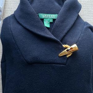 Ralph Lauren 100% cotton sweater Sixe XL Navy with gold tooth button closure.